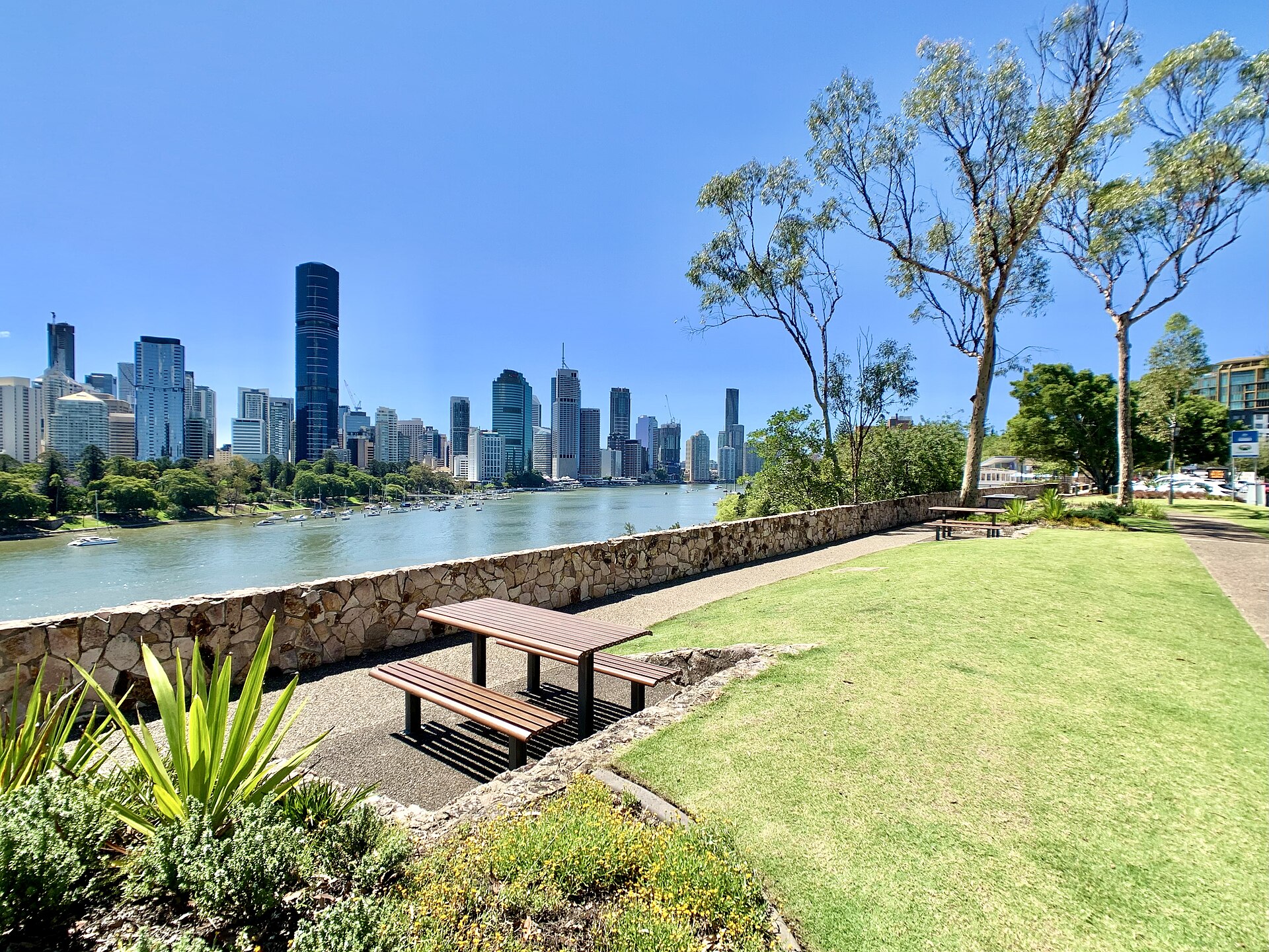 Brisbane CBD skyline viewed across the Brisbane River from Kangaroo Point Cliffs Park